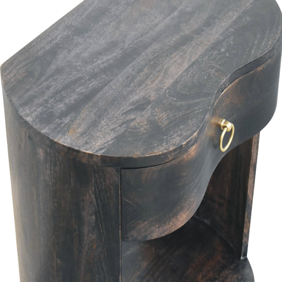 Brown Lacquered Wine Wood Oak Solid Mango Wood Regency Chestnut Bedside with Fluted Drawer & Brass Knob