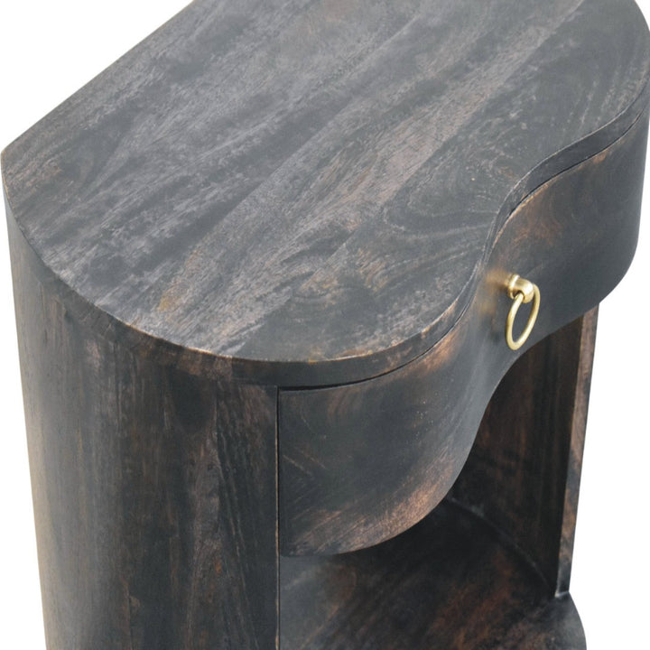Brown Lacquered Wine Wood Oak Solid Mango Wood Regency Chestnut Bedside with Fluted Drawer & Brass Knob