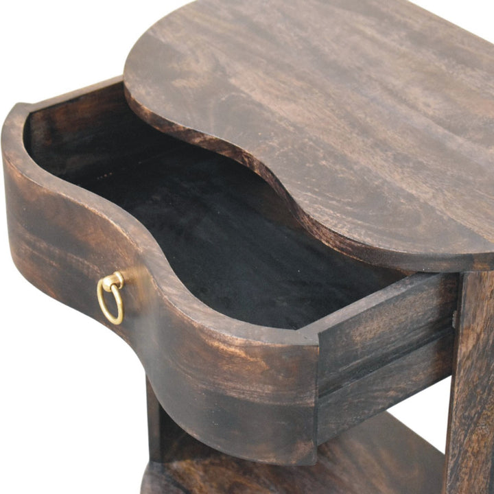 Brown Lacquered Wine Wood Oak Solid Mango Wood Regency Chestnut Bedside with Fluted Drawer & Brass Knob