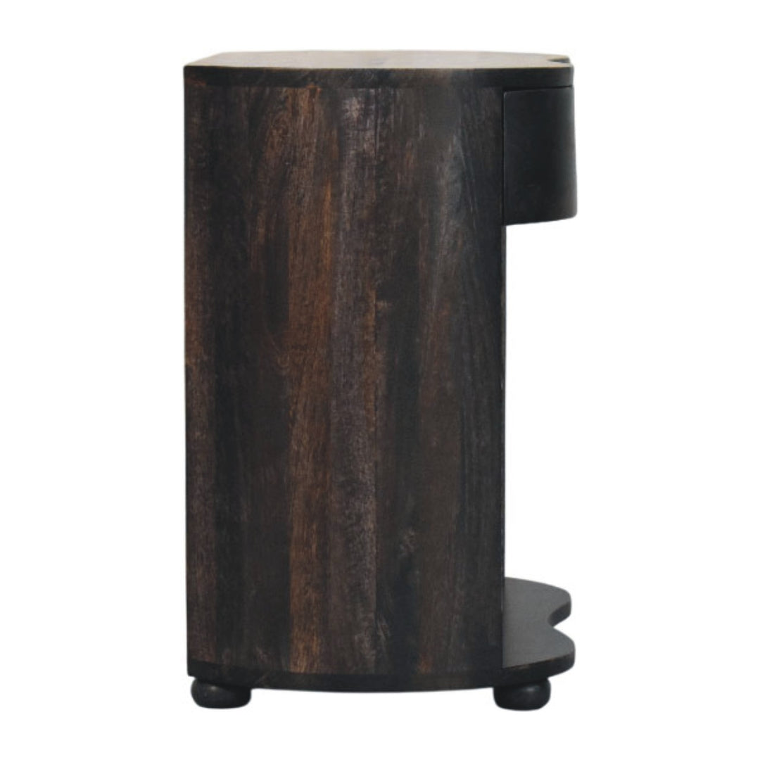 Brown Lacquered Wine Wood Oak Solid Mango Wood Regency Chestnut Bedside with Fluted Drawer & Brass Knob