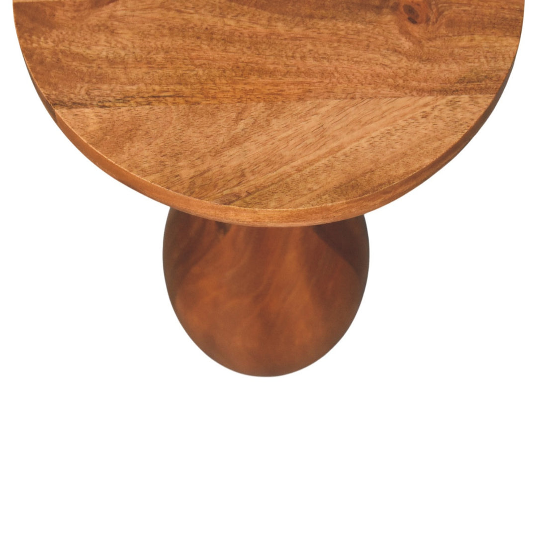 Brown Lacquered Roasted Almond Solid Mango Wood Curved Side Table with Arched Cutout & Open Shelf