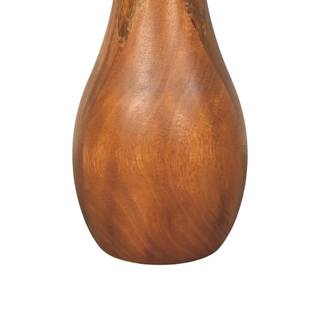 Brown Lacquered Roasted Almond Solid Mango Wood Curved Side Table with Arched Cutout & Open Shelf