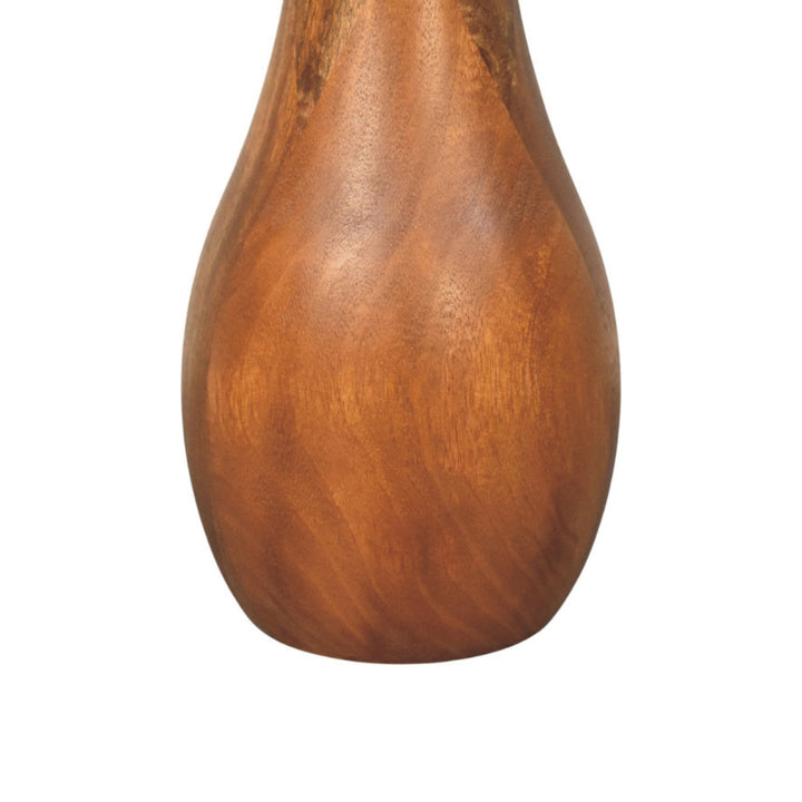 Brown Lacquered Roasted Almond Solid Mango Wood Curved Side Table with Arched Cutout & Open Shelf