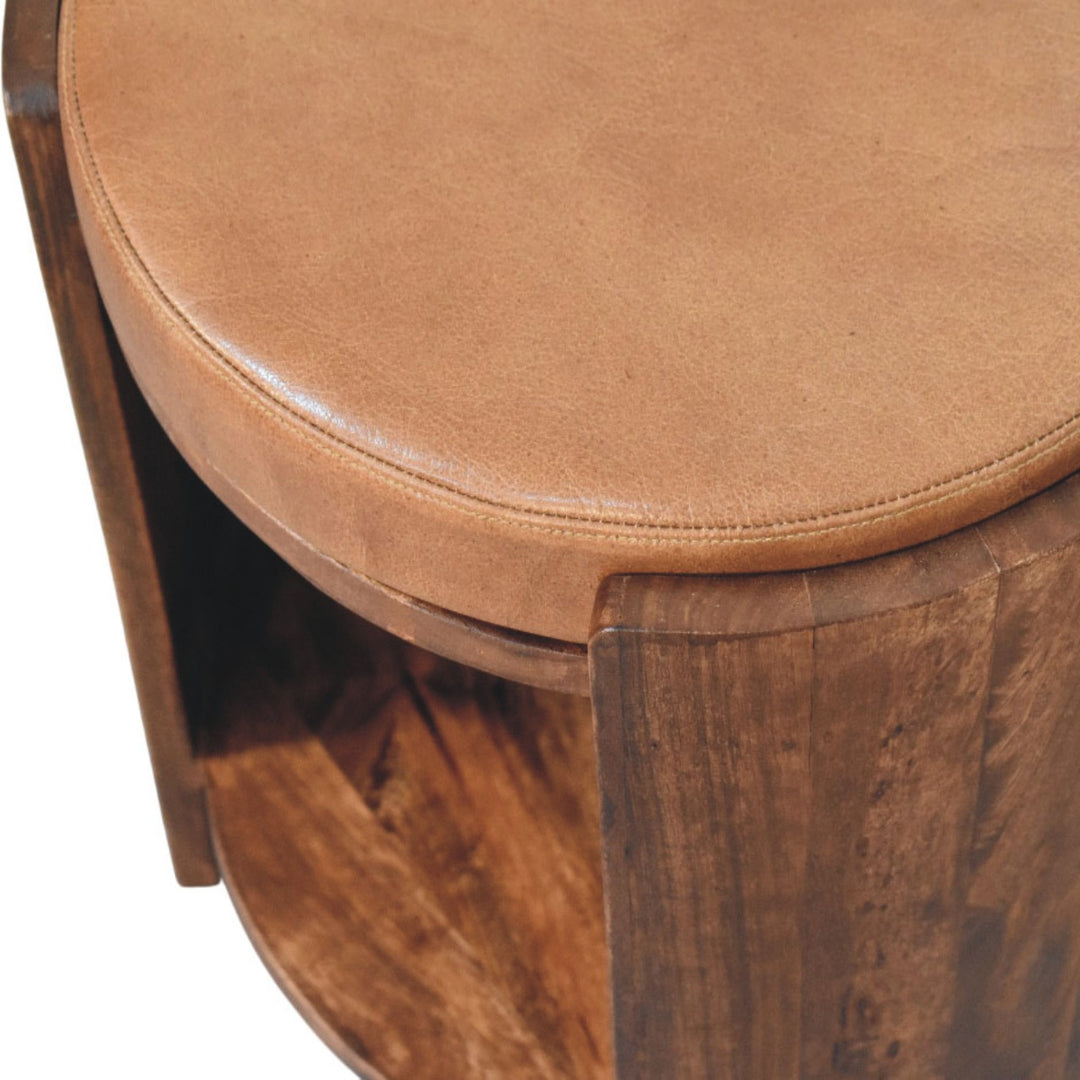 Brown Velvet Solid Mango Wood Verona Marble Coffee Table with Clover Silhouette & Fluted Sides