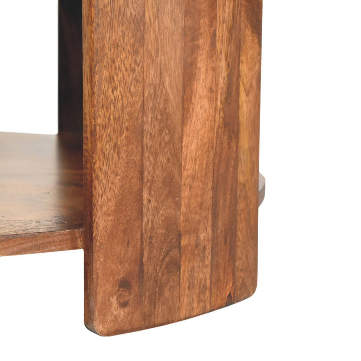 Brown Lacquered Roasted Almond Solid Mango Wood Savoy Leather Coffee Table with Tufted Top
