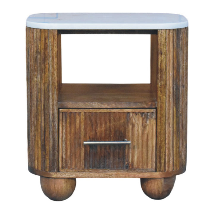 Brown Lacquered Acid Wash Solid Mango Wood Beaumont Bedside with Panel Front