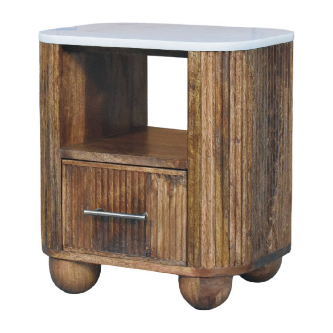 Brown Lacquered Acid Wash Solid Mango Wood Beaumont Bedside with Panel Front