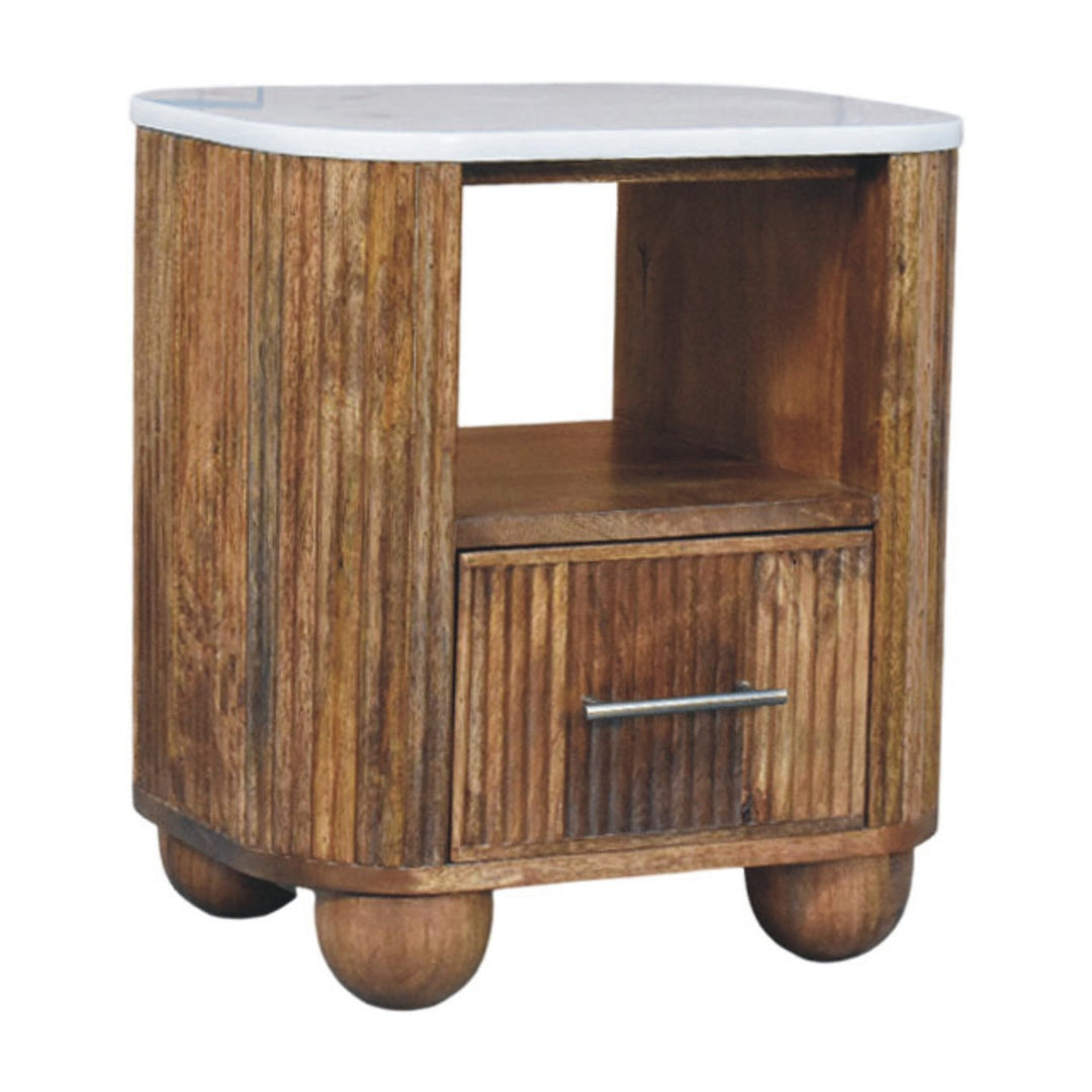 Brown Lacquered Acid Wash Solid Mango Wood Beaumont Bedside with Panel Front