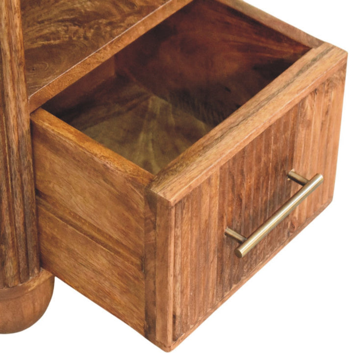 Brown Lacquered Acid Wash Solid Mango Wood Beaumont Bedside with Panel Front
