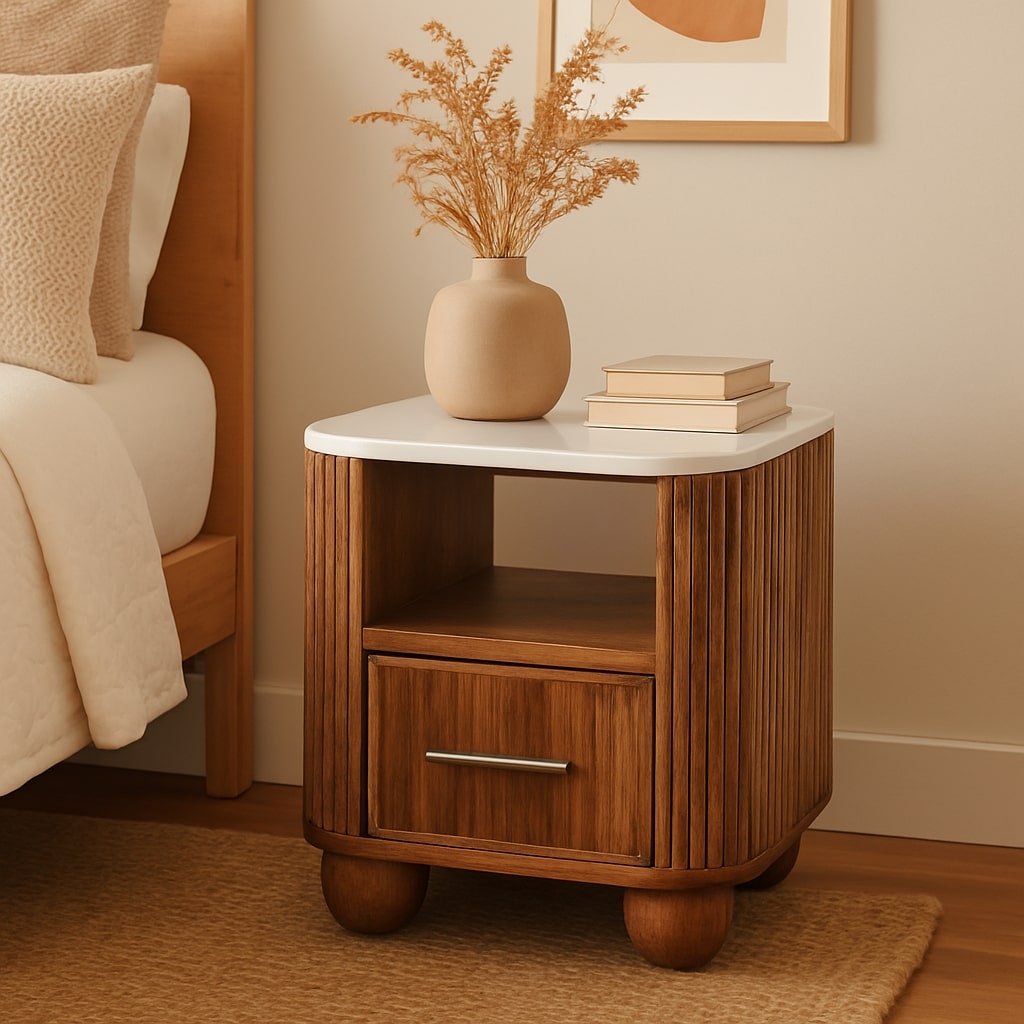 Brown Lacquered Acid Wash Solid Mango Wood Beaumont Bedside with Panel Front