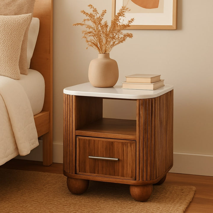 Brown Lacquered Acid Wash Solid Mango Wood Beaumont Bedside with Panel Front
