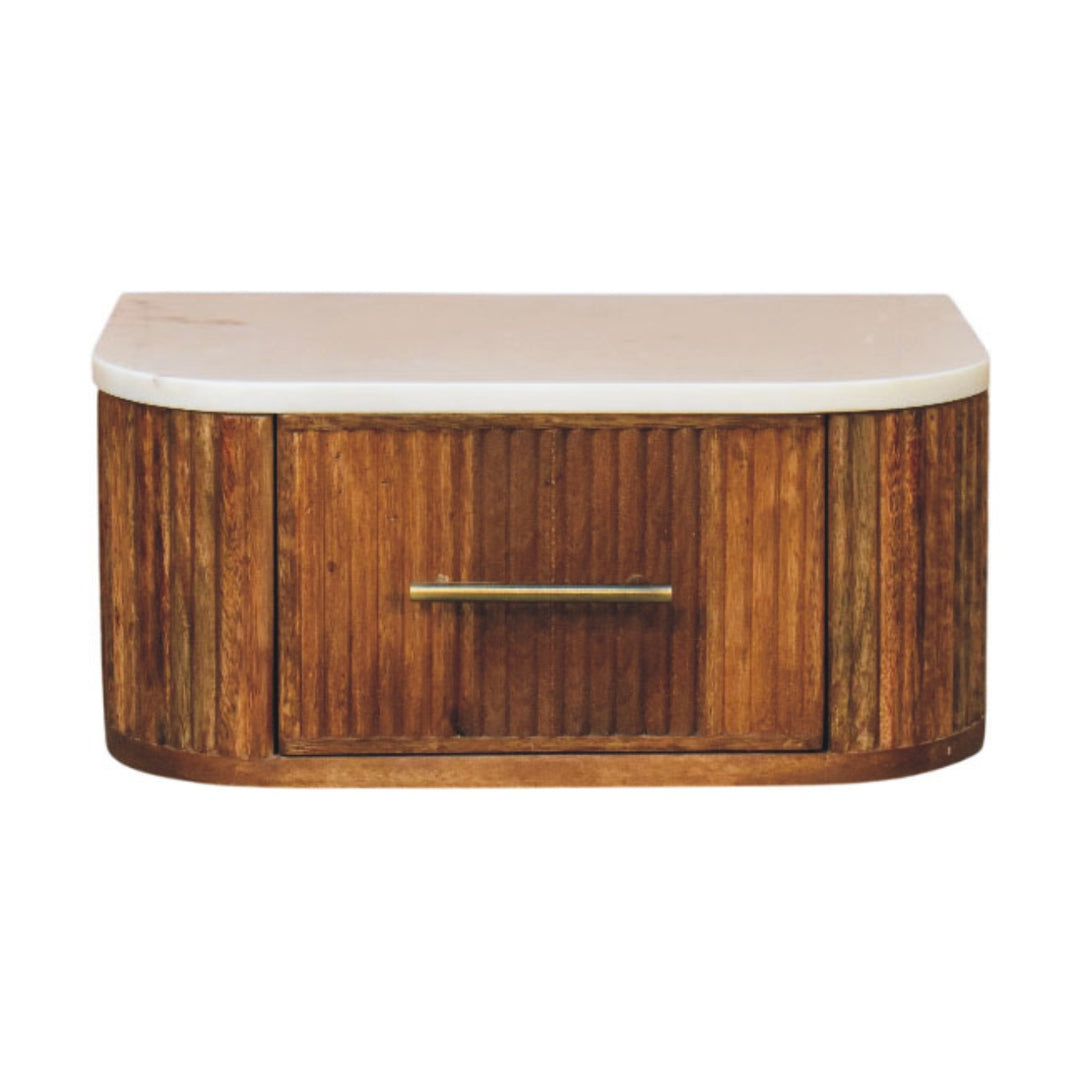 Brown Lacquered Velvet Mocha Solid Mango Wood Beaumont Wall-Mounted Bedside with Fluted Detail