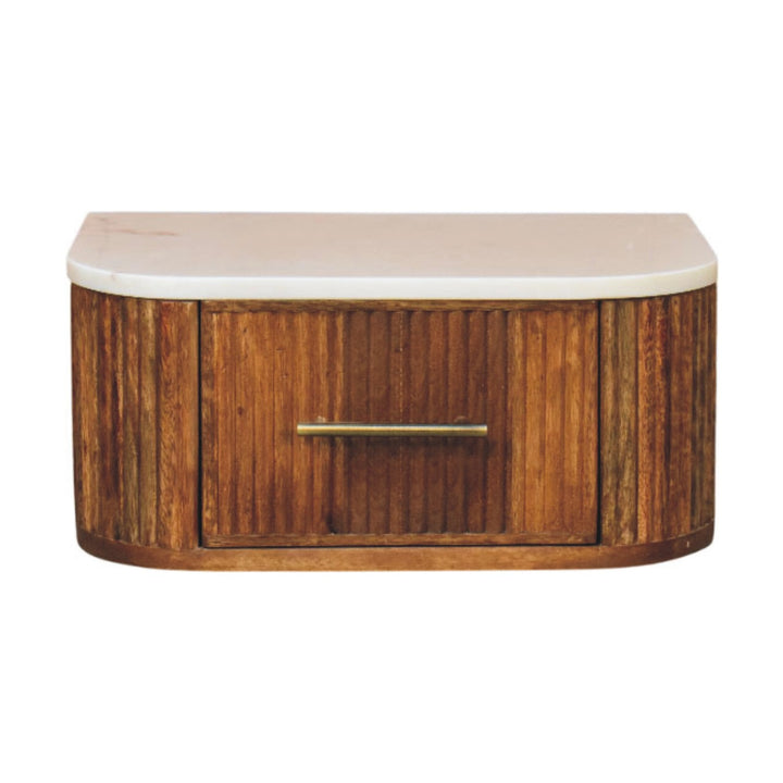 Brown Lacquered Velvet Mocha Solid Mango Wood Beaumont Wall-Mounted Bedside with Fluted Detail