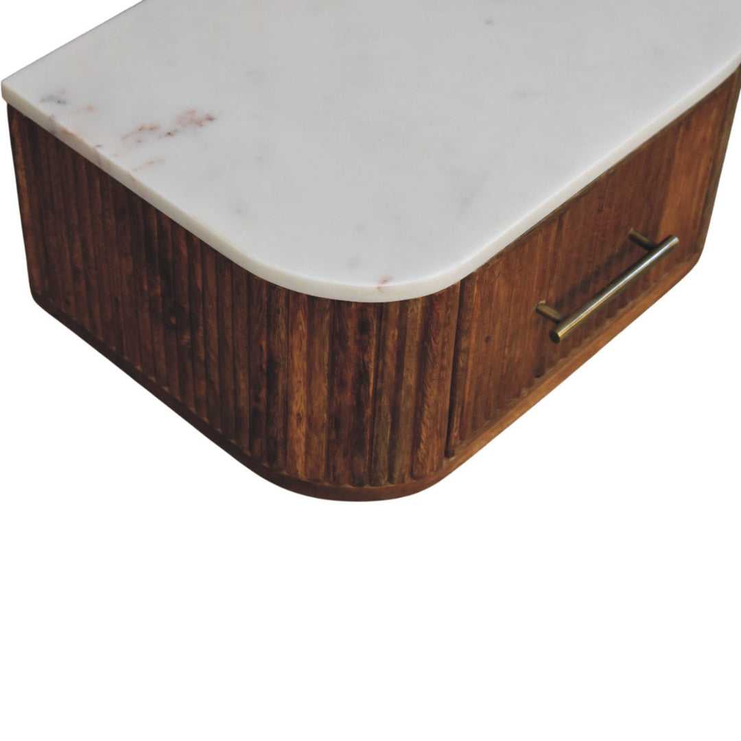 Brown Lacquered Velvet Mocha Solid Mango Wood Beaumont Wall-Mounted Bedside with Fluted Detail
