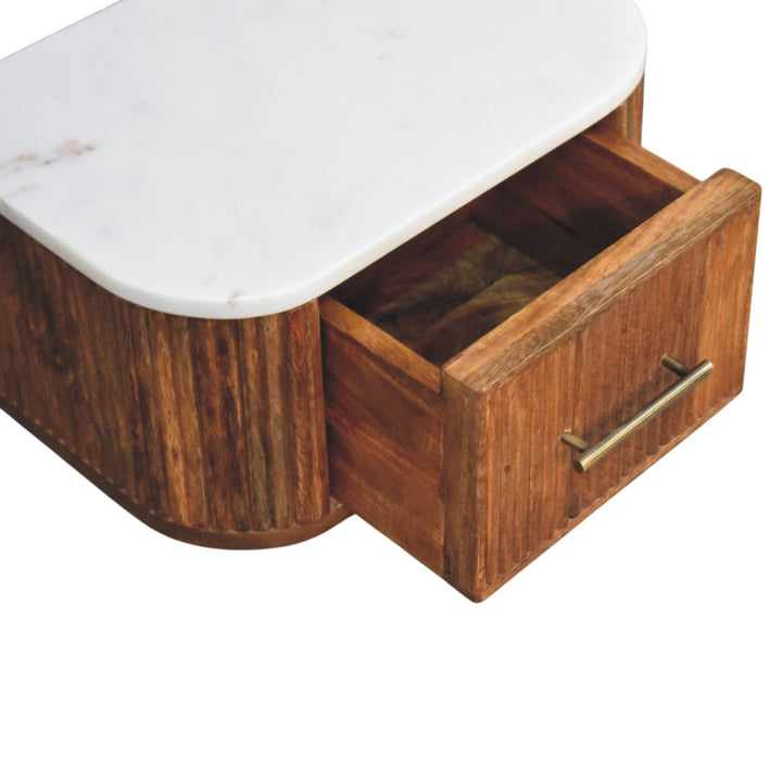 Brown Lacquered Velvet Mocha Solid Mango Wood Beaumont Wall-Mounted Bedside with Fluted Detail