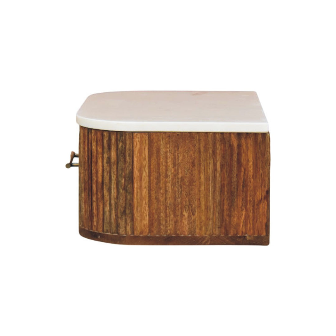 Brown Lacquered Velvet Mocha Solid Mango Wood Beaumont Wall-Mounted Bedside with Fluted Detail