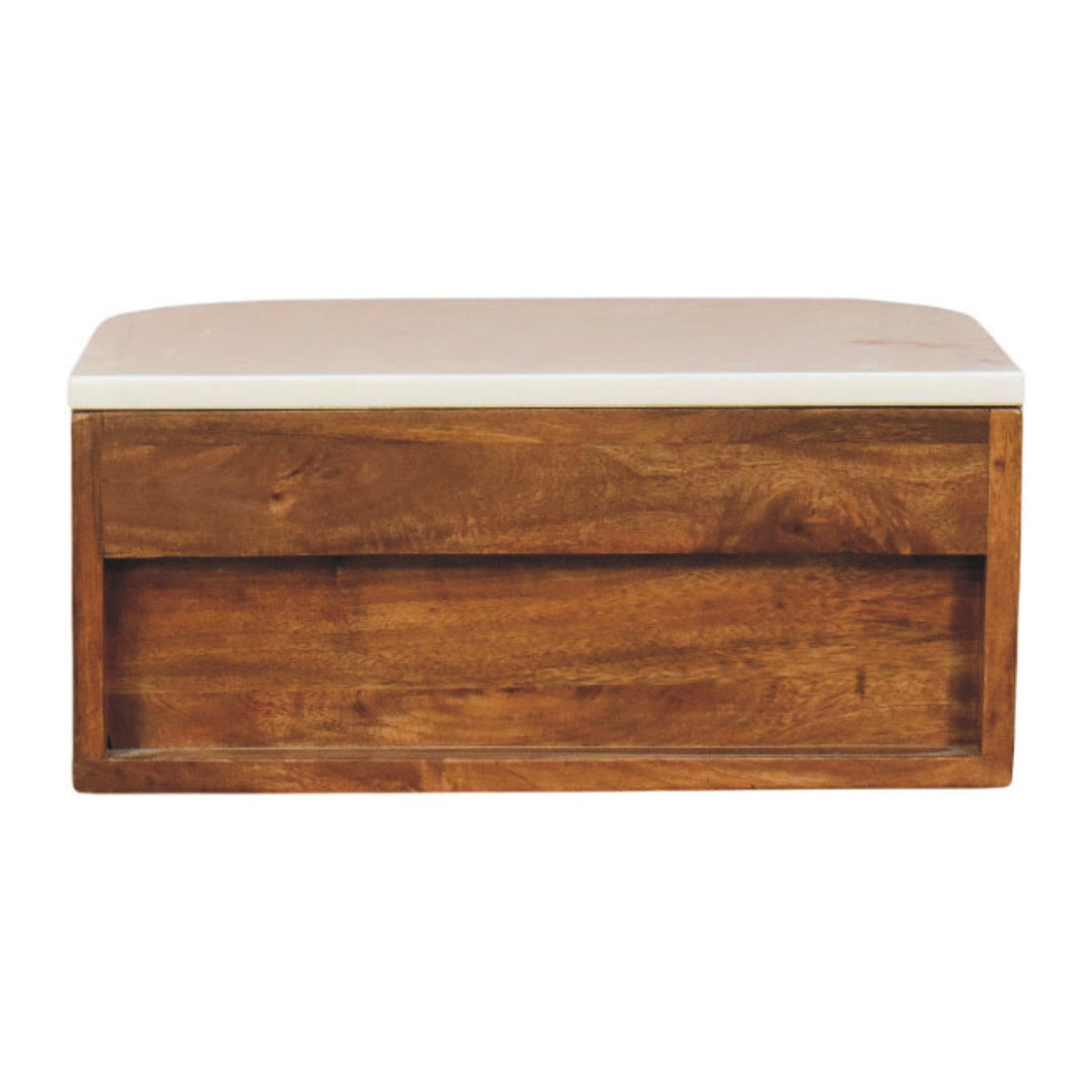 Brown Lacquered Velvet Mocha Solid Mango Wood Beaumont Wall-Mounted Bedside with Fluted Detail