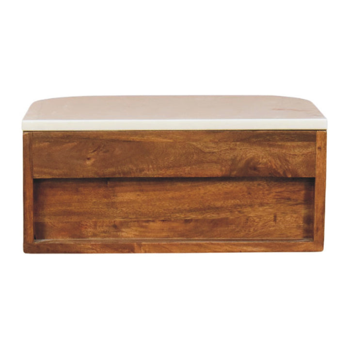 Brown Lacquered Velvet Mocha Solid Mango Wood Beaumont Wall-Mounted Bedside with Fluted Detail
