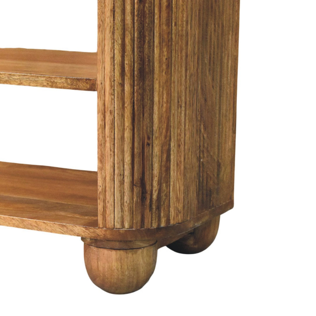 Brown Lacquered Golden Teak Solid Mango Wood Beaumont Marble Shoe Bench with Fluted Sides