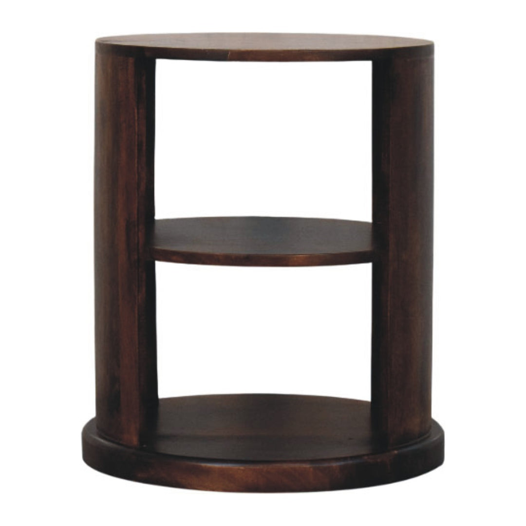 Brown Walnut Veneer Solid Mango Wood Ventura Side Table with Dual Open Shelves