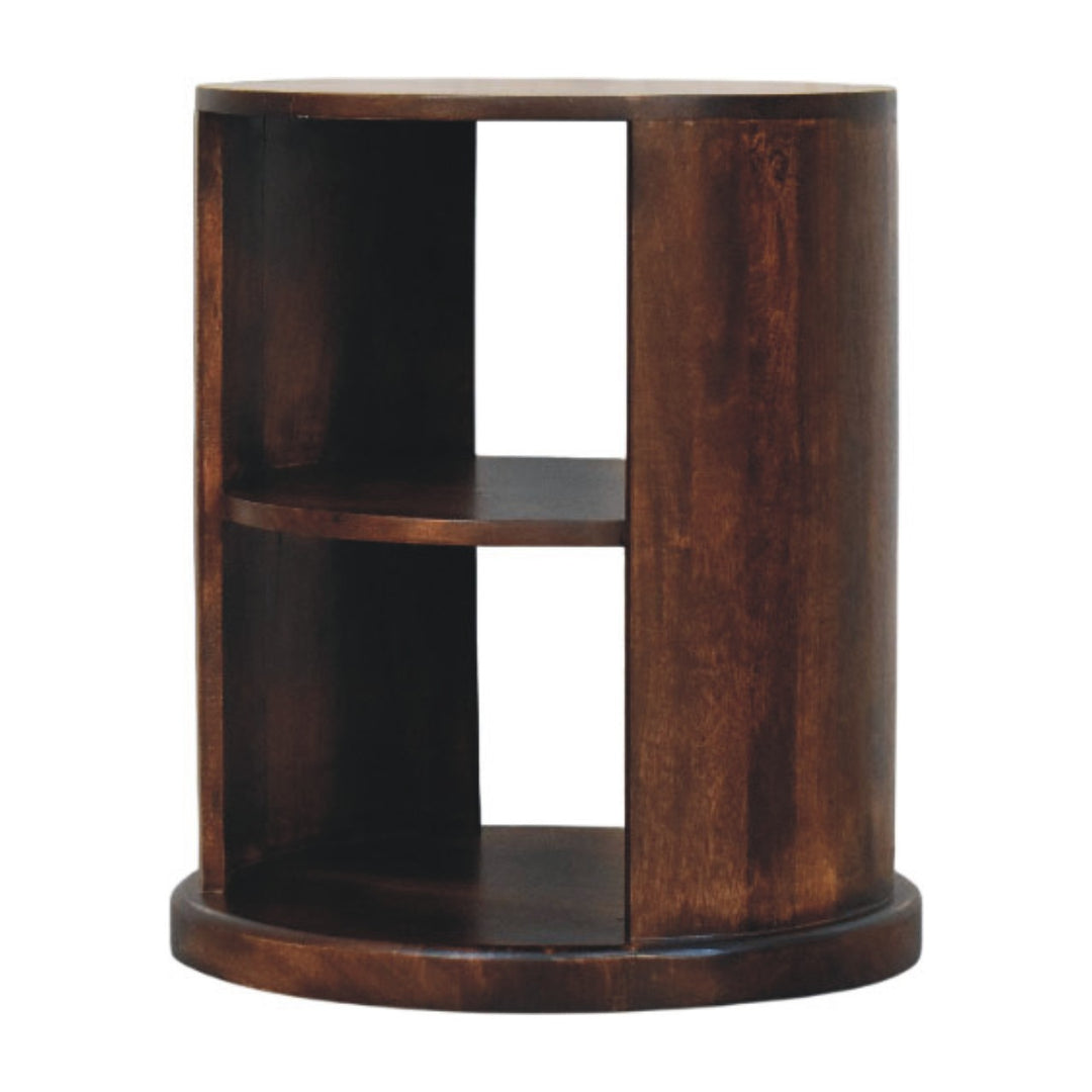 Brown Walnut Veneer Solid Mango Wood Ventura Side Table with Dual Open Shelves