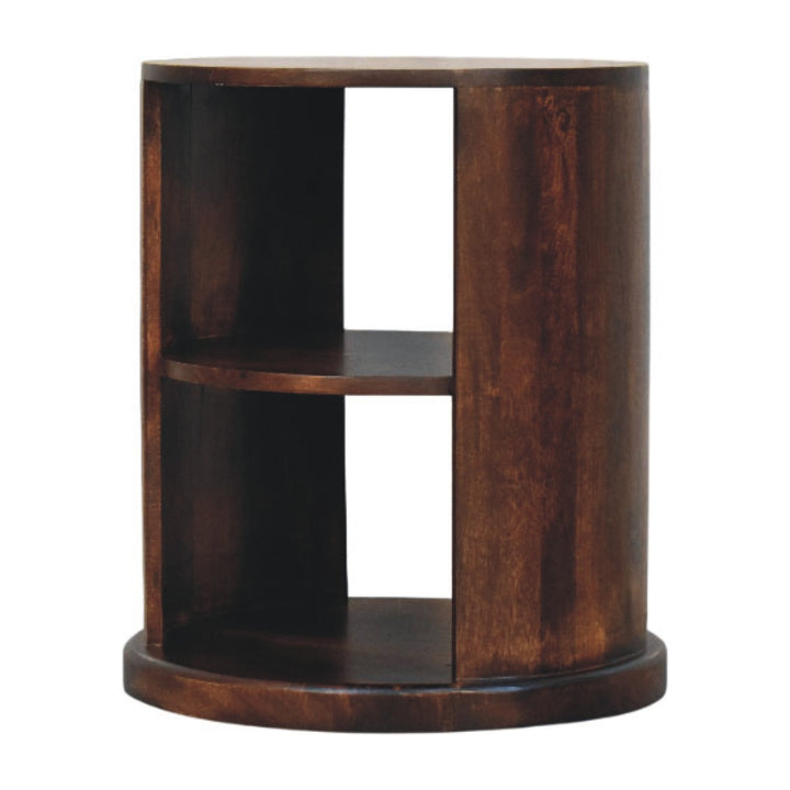 Brown Walnut Veneer Solid Mango Wood Ventura Side Table with Dual Open Shelves