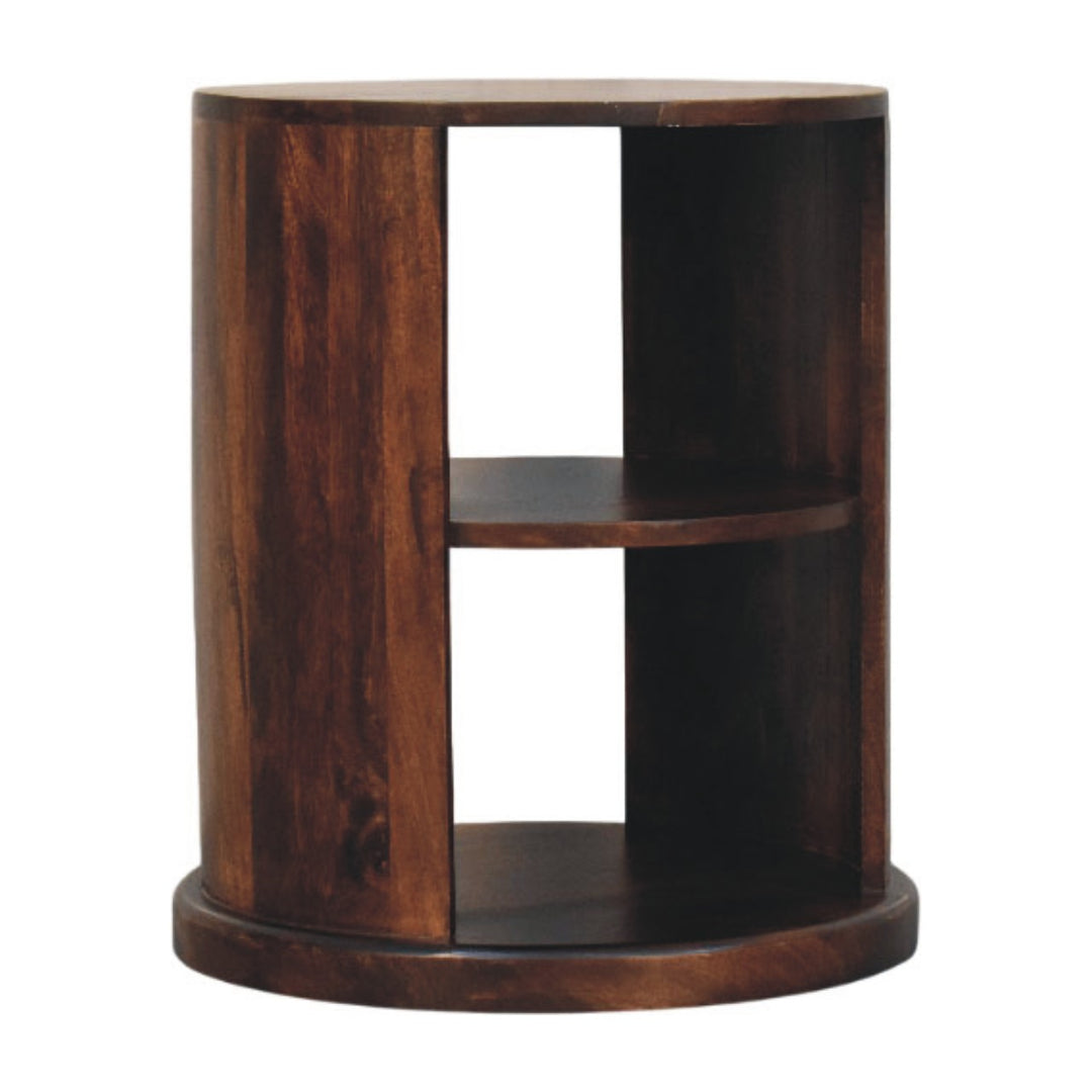 Brown Walnut Veneer Solid Mango Wood Ventura Side Table with Dual Open Shelves