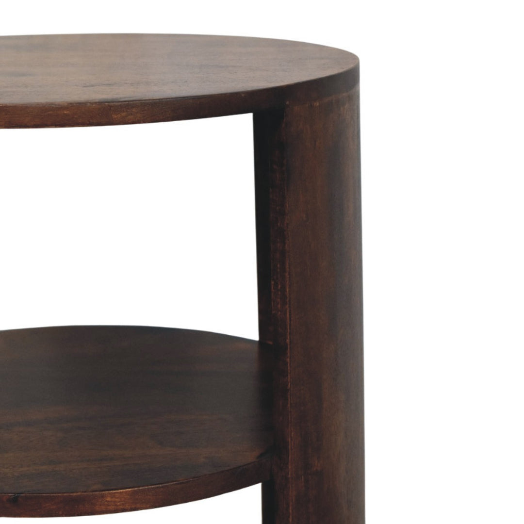 Brown Walnut Veneer Solid Mango Wood Ventura Side Table with Dual Open Shelves