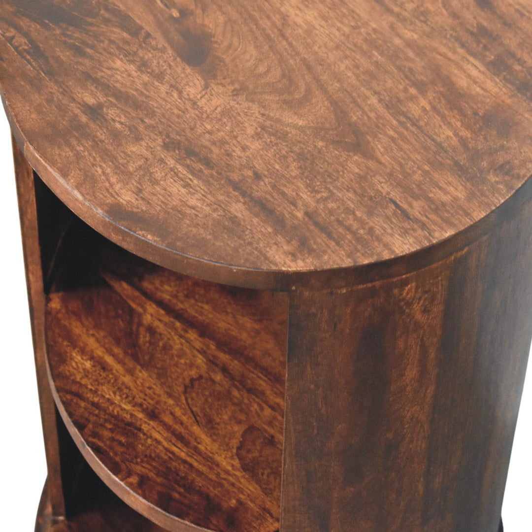 Brown Walnut Veneer Solid Mango Wood Ventura Side Table with Dual Open Shelves