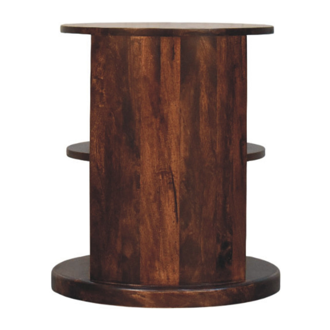 Brown Walnut Veneer Solid Mango Wood Ventura Side Table with Dual Open Shelves