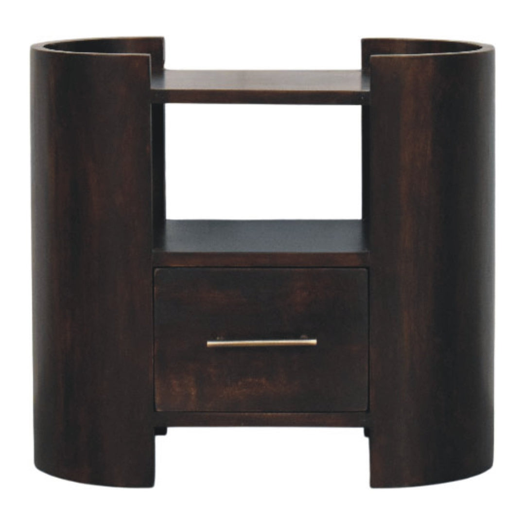 Brown Velvet Solid Mango Wood Nightstand with 1 Drawer, 1 Open Shelf & Classic Grey Finish