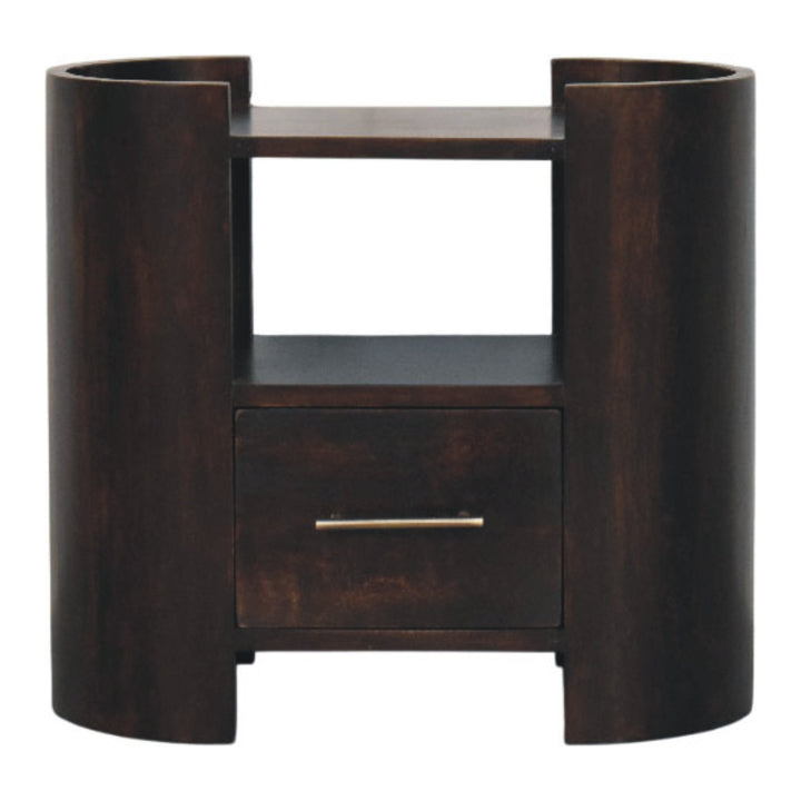 Brown Velvet Solid Mango Wood Nightstand with 1 Drawer, 1 Open Shelf & Classic Grey Finish
