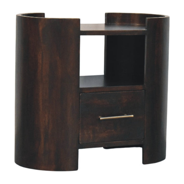 Brown Velvet Solid Mango Wood Nightstand with 1 Drawer, 1 Open Shelf & Classic Grey Finish