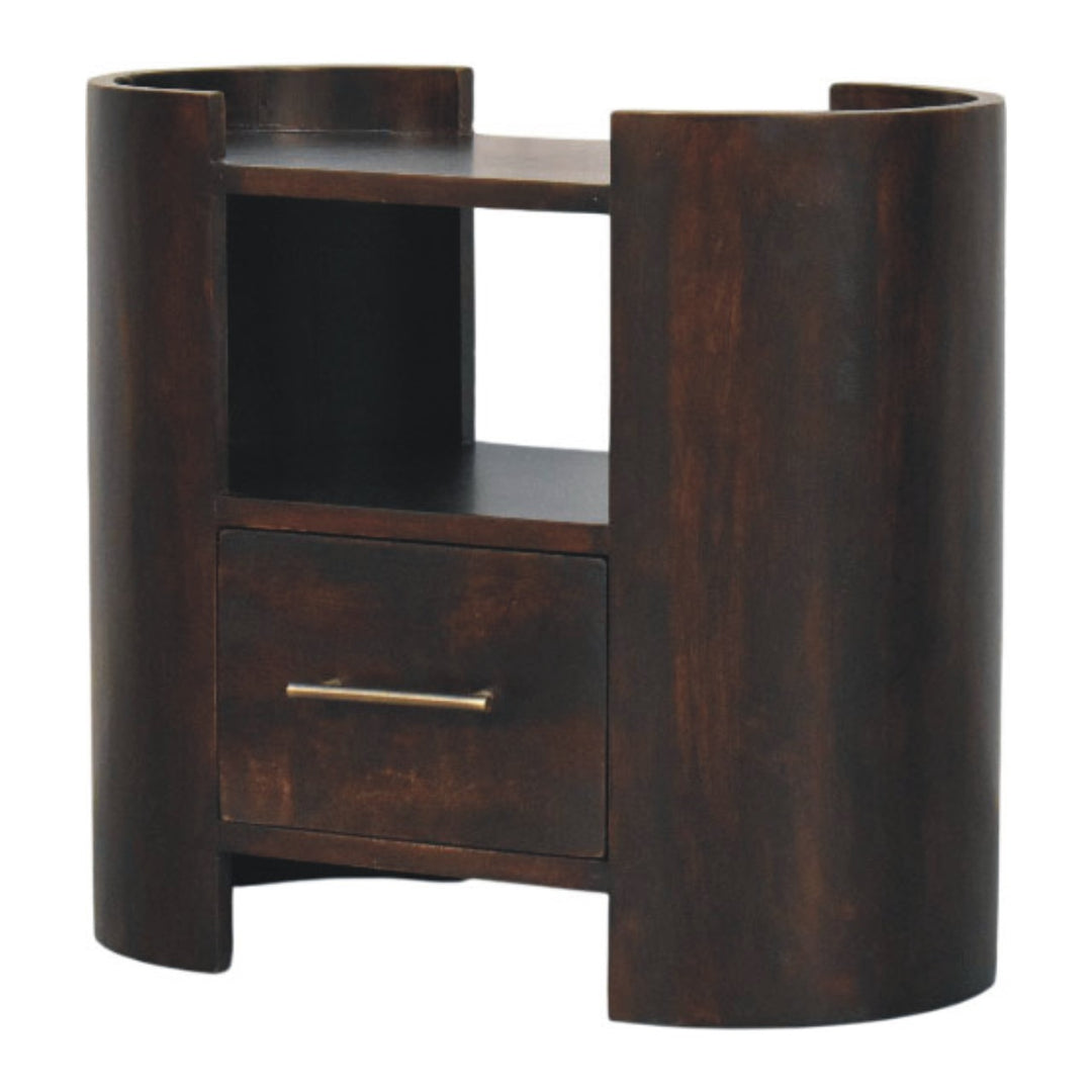 Brown Velvet Solid Mango Wood Nightstand with 1 Drawer, 1 Open Shelf & Classic Grey Finish