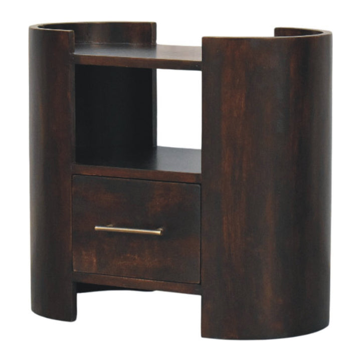 Brown Velvet Solid Mango Wood Nightstand with 1 Drawer, 1 Open Shelf & Classic Grey Finish