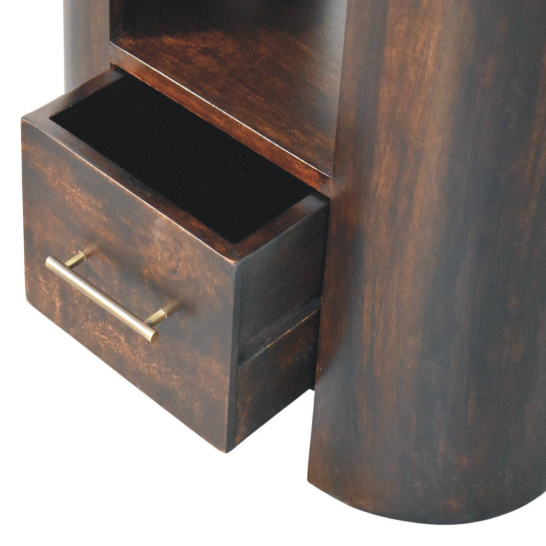 Brown Velvet Solid Mango Wood Nightstand with 1 Drawer, 1 Open Shelf & Classic Grey Finish