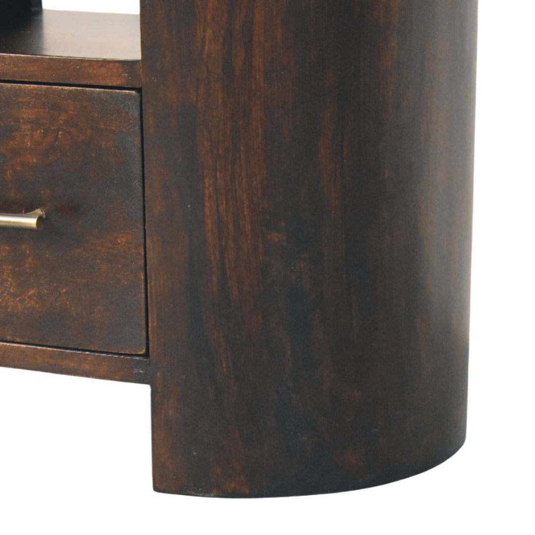 Brown Velvet Solid Mango Wood Nightstand with 1 Drawer, 1 Open Shelf & Classic Grey Finish