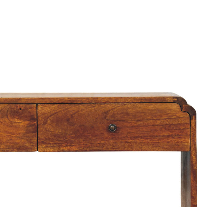 Brown Lacquered Chestnut Solid Mango Wood Ellington Console with 2 Drawers & Open Shelf