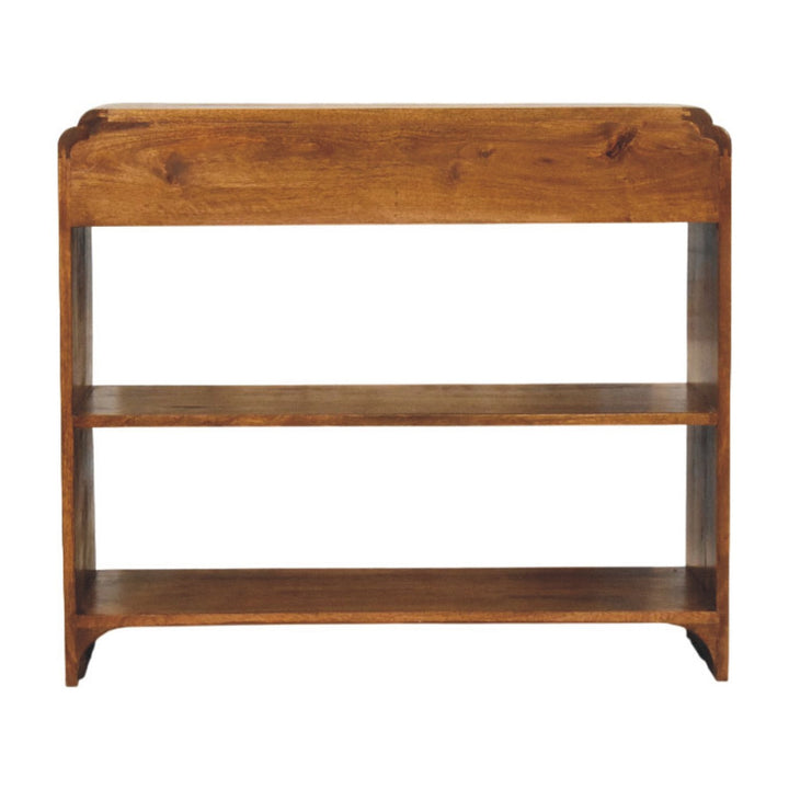 Brown Lacquered Chestnut Solid Mango Wood Ellington Console with 2 Drawers & Open Shelf