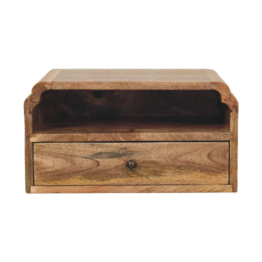 Brown Oak Veneer Solid Mango Wood Avora Wall-Mounted Bedside with White Marble Top