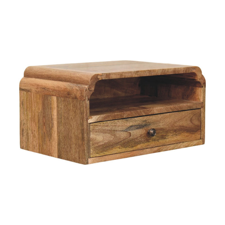 Brown Oak Veneer Solid Mango Wood Avora Wall-Mounted Bedside with White Marble Top