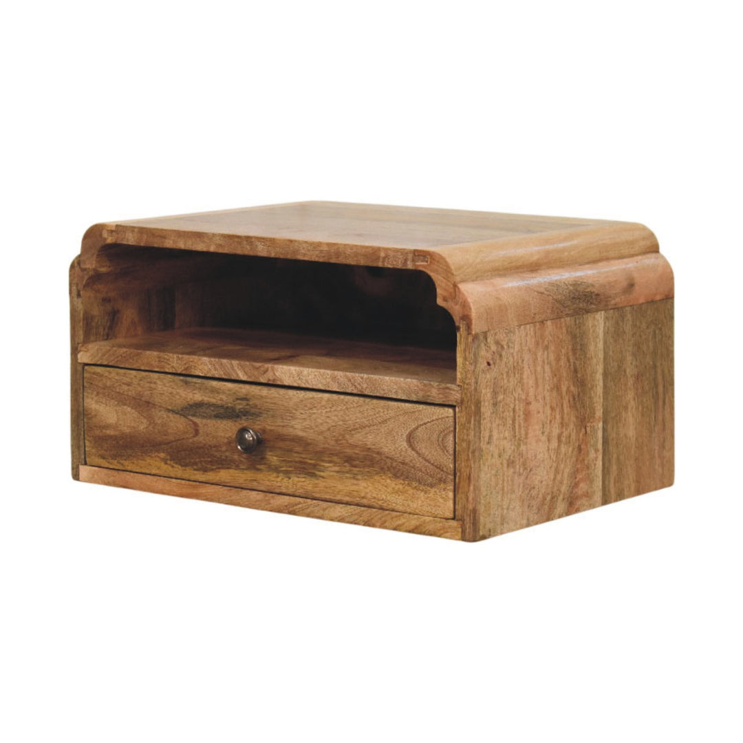 Brown Oak Veneer Solid Mango Wood Avora Wall-Mounted Bedside with White Marble Top