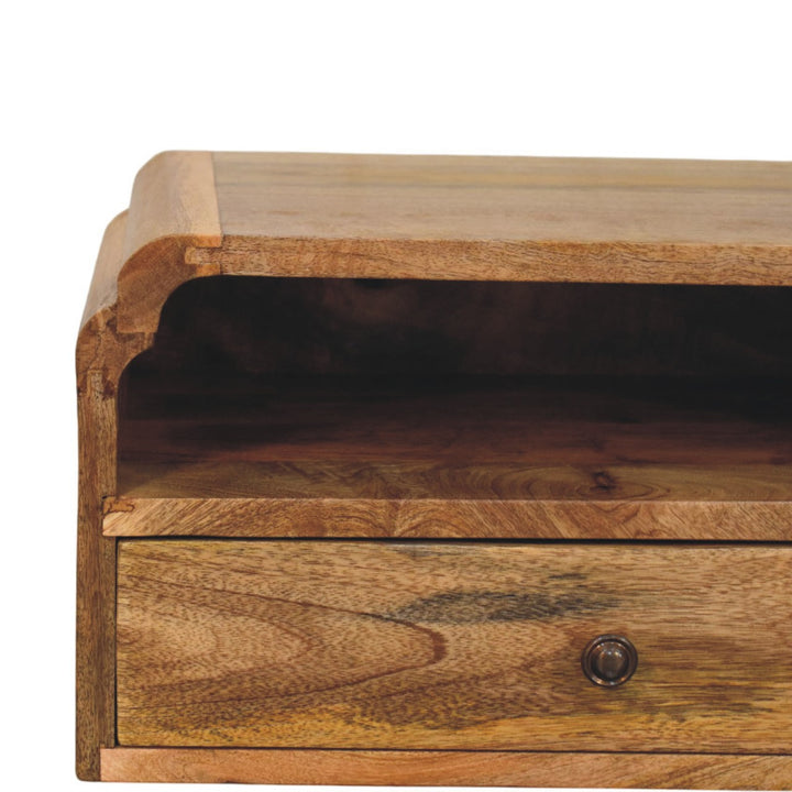Brown Oak Veneer Solid Mango Wood Avora Wall-Mounted Bedside with White Marble Top