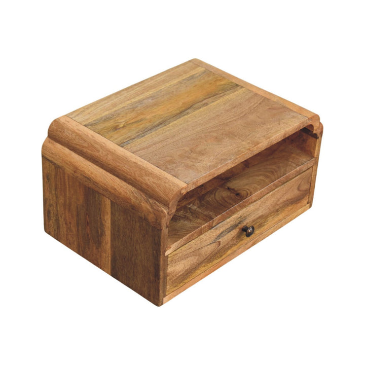 Brown Oak Veneer Solid Mango Wood Avora Wall-Mounted Bedside with White Marble Top