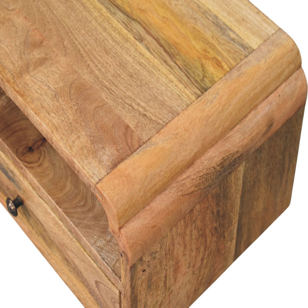Brown Oak Veneer Solid Mango Wood Avora Wall-Mounted Bedside with White Marble Top