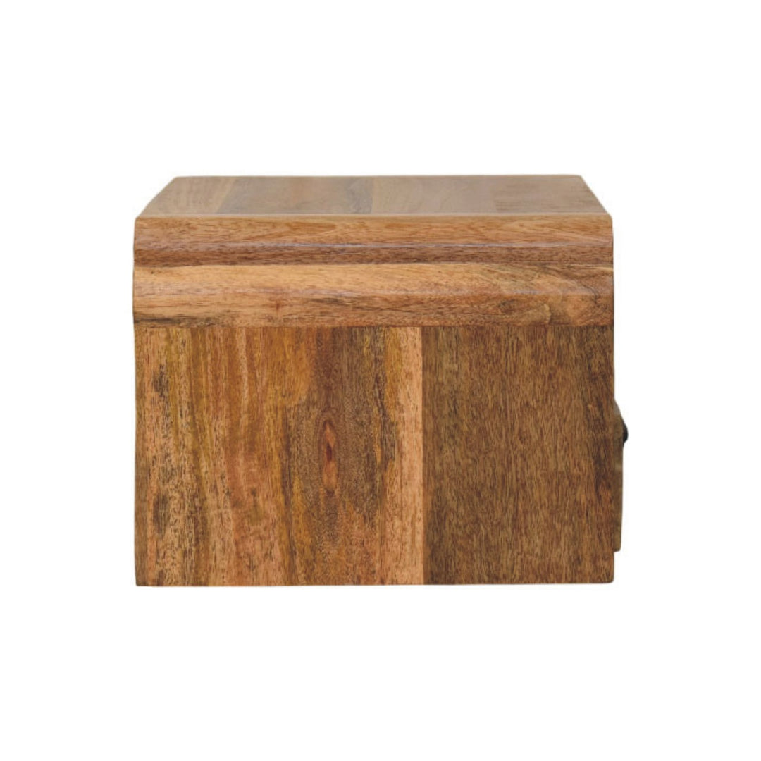 Brown Oak Veneer Solid Mango Wood Avora Wall-Mounted Bedside with White Marble Top
