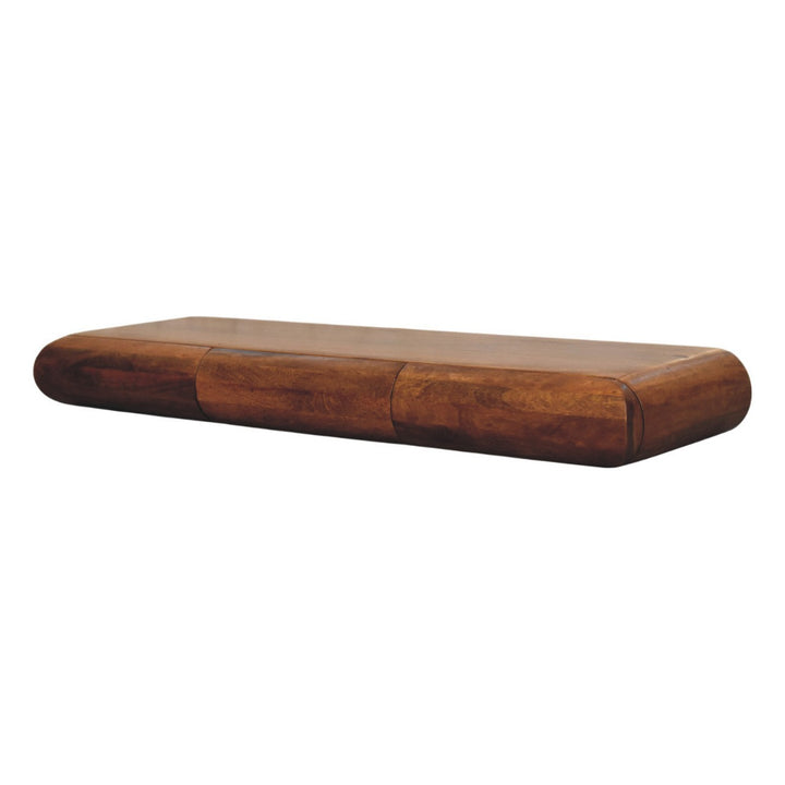 Floating Solid Wood Wall-Mounted Bedside Table – Rounded Edge Nightstand with Hidden Storage