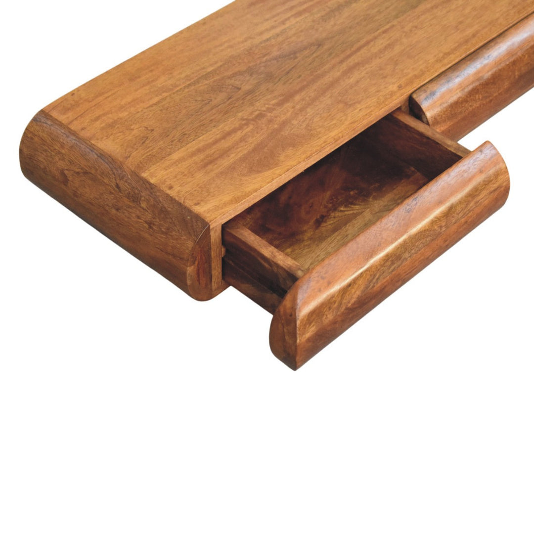 Floating Solid Wood Wall-Mounted Bedside Table – Rounded Edge Nightstand with Hidden Storage