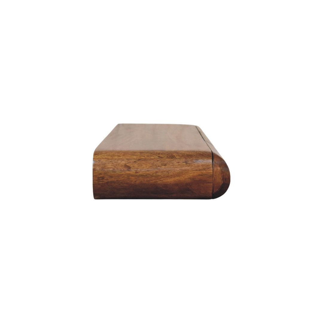 Floating Solid Wood Wall-Mounted Bedside Table – Rounded Edge Nightstand with Hidden Storage