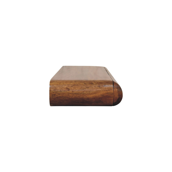 Floating Solid Wood Wall-Mounted Bedside Table – Rounded Edge Nightstand with Hidden Storage